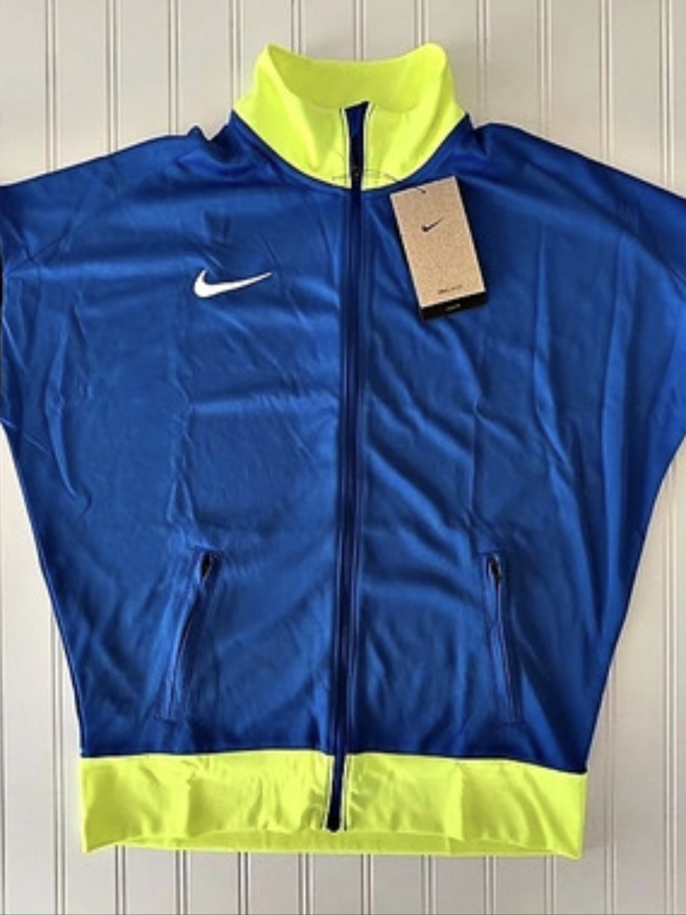 Nike Women’s Blue & Neon Yellow Full Zip Track Jacket M Oversized Fit NWT